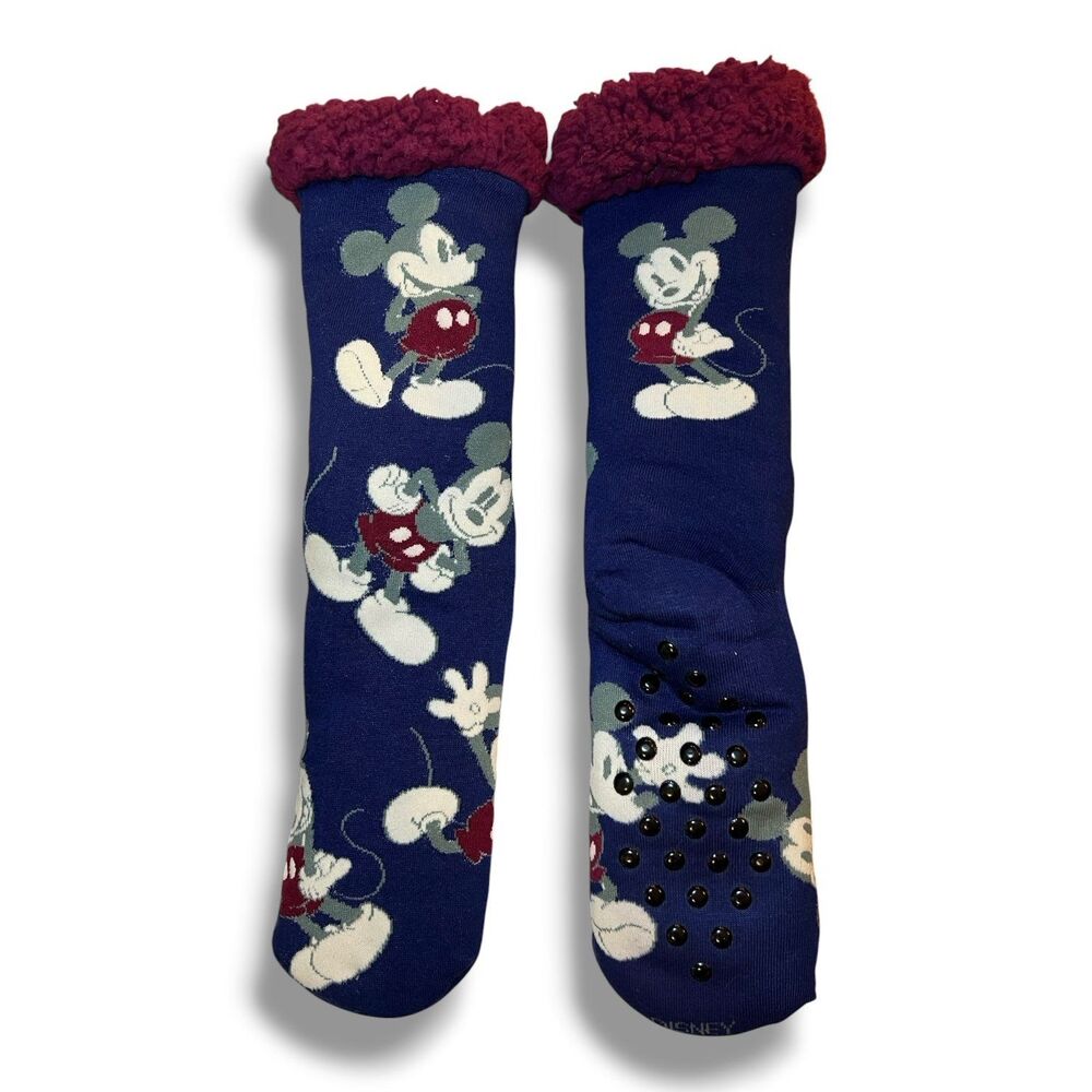 Disney Mickey Mouse Sherpa Slipper Socks Non Slip Gripper Pair NWOT
